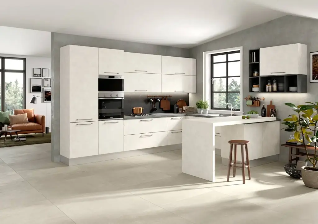 Urban — cuisine en U stucco blanc