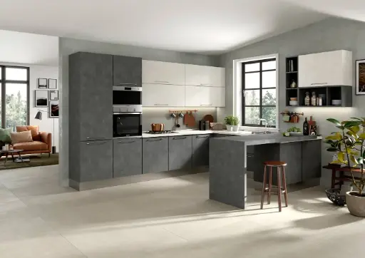 Urban — stucco lead-grey U-shaped kitchen